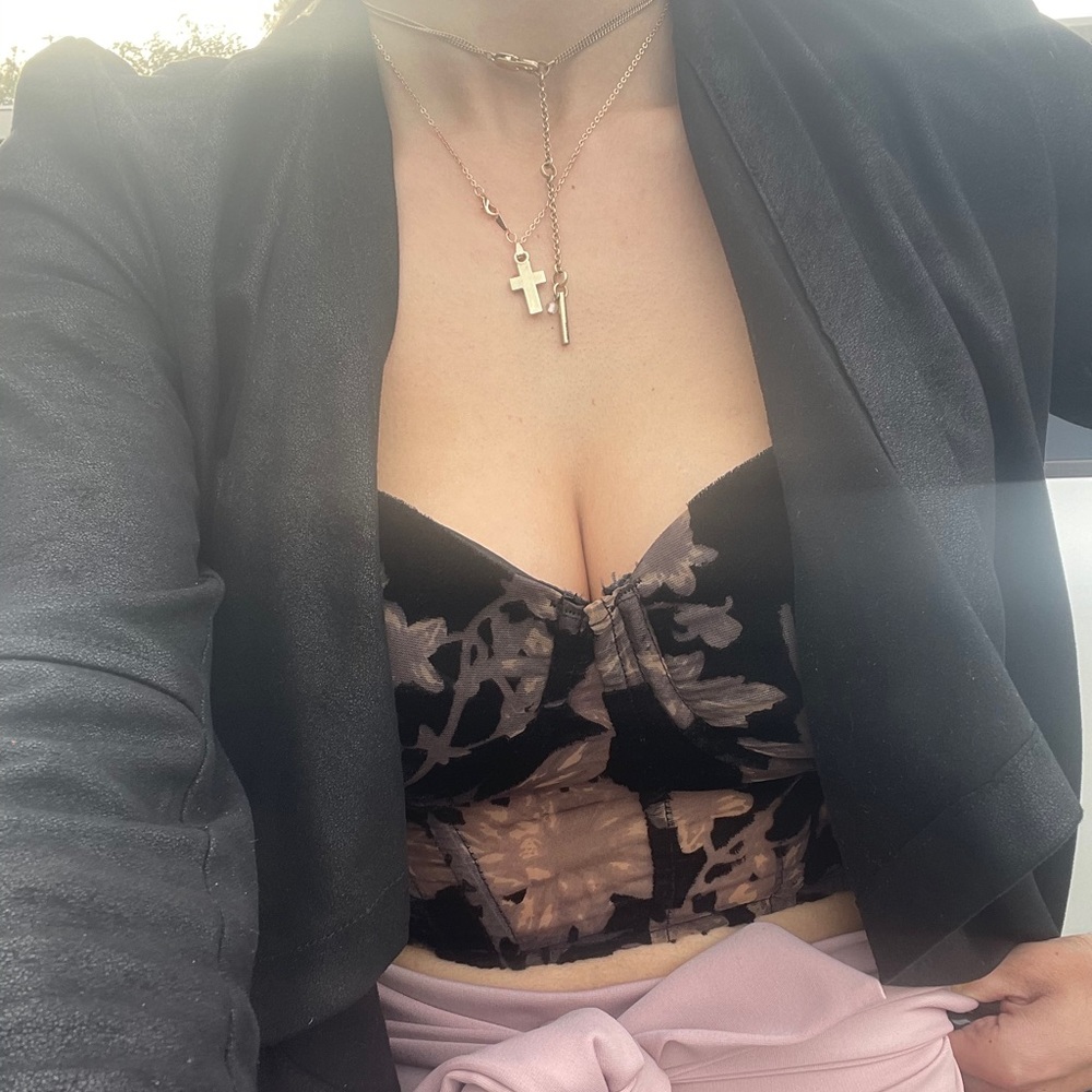 Velvet floral corset top